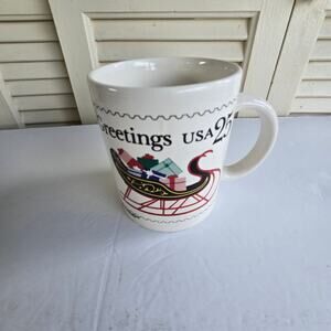 US Postal Service USPS Postage Stamp Greetings Coffee Tea Mug 1989 Christmas
